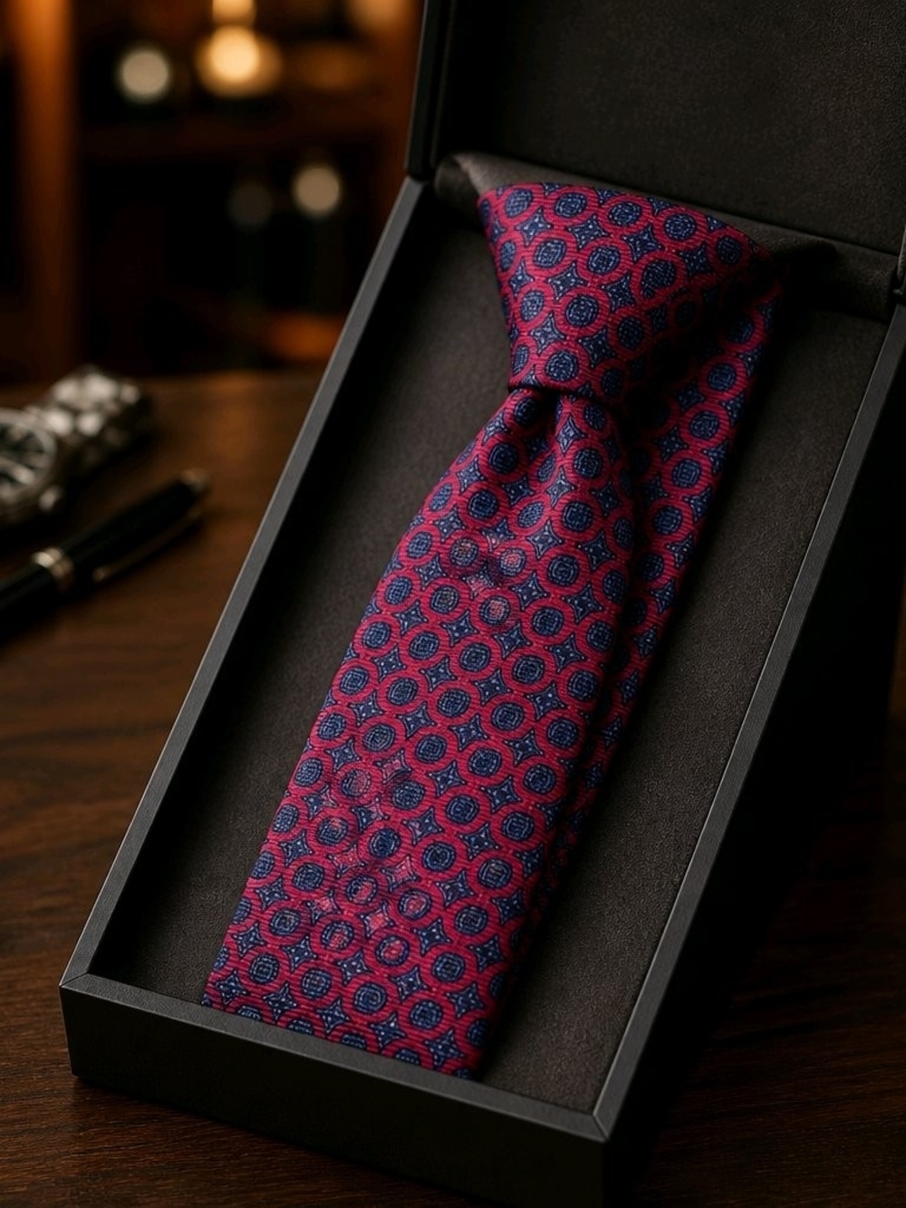 Damon Classic Burgundy Geometric Silk Tie 3.25"x58"  (1005)